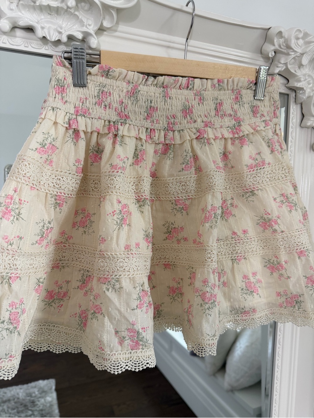 Altar'd State Cream Floral Smocked Waist Skirt